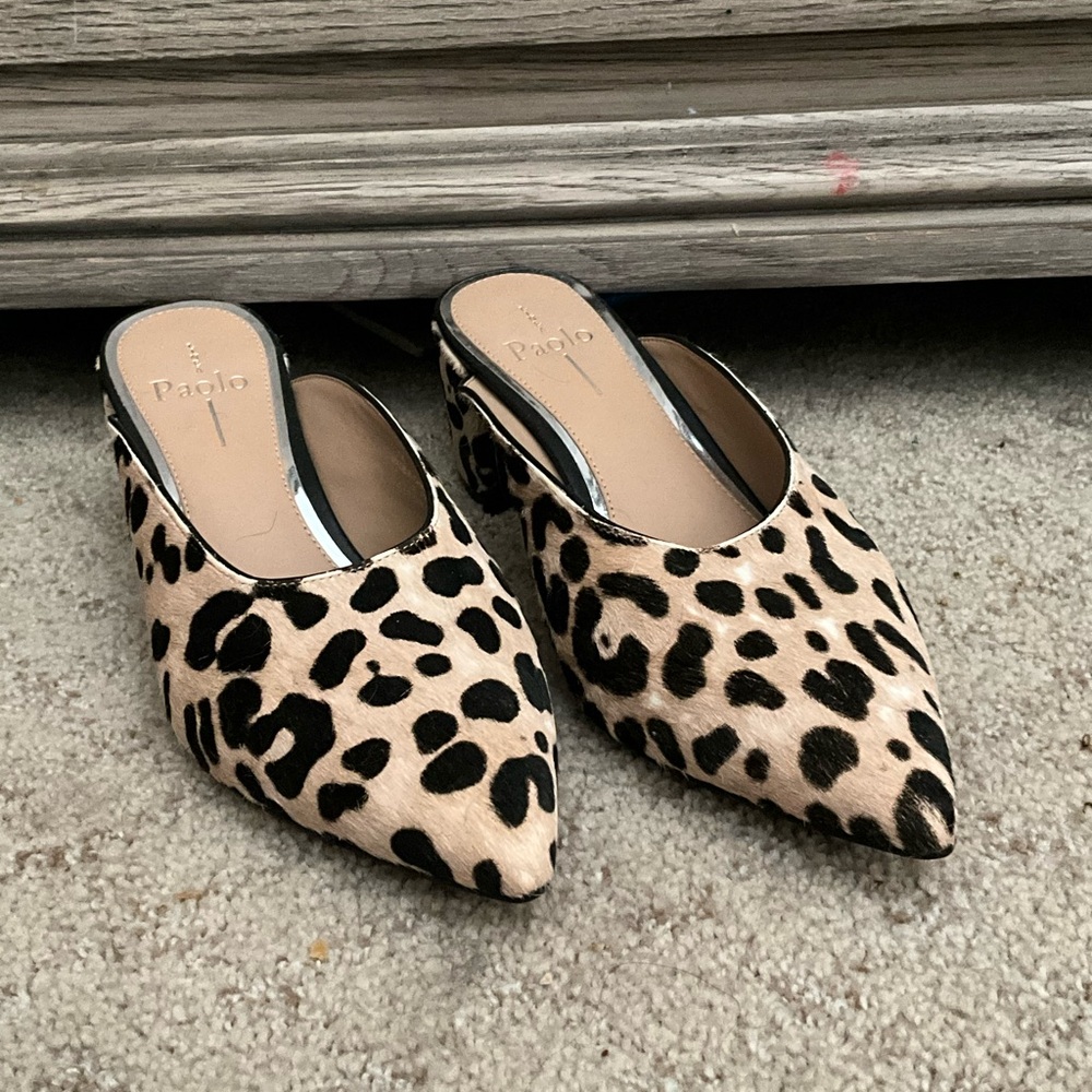 Linea Paolo Black & Cream Mules with Genuine Calf Hair